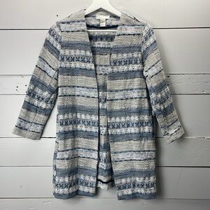 H&M Blue & White Long Line Woven Jacquard Tapestry Printed Jacket Shacket XS